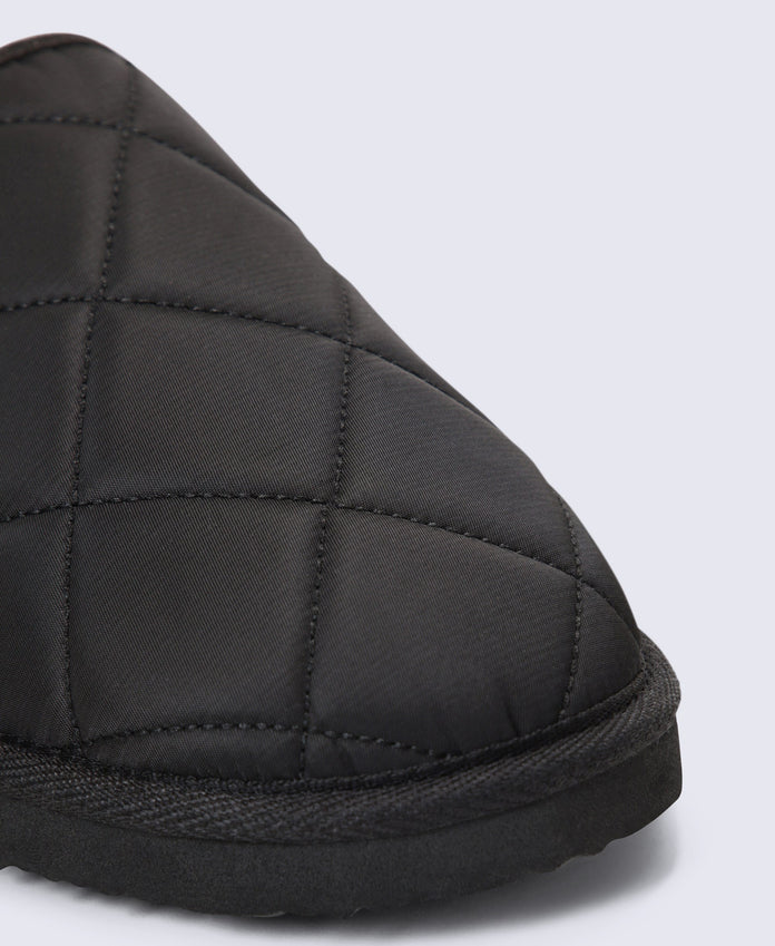 Finn Mens Quilted Mule Slippers - Black