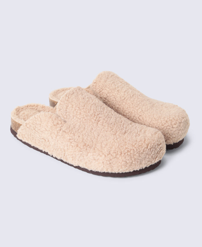 Robin Womens Borg Slipper Clogs - Beige