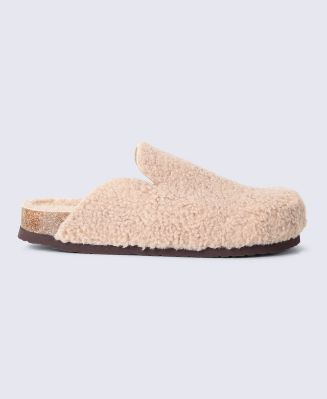 Robin Womens Borg Slipper Clogs - Beige