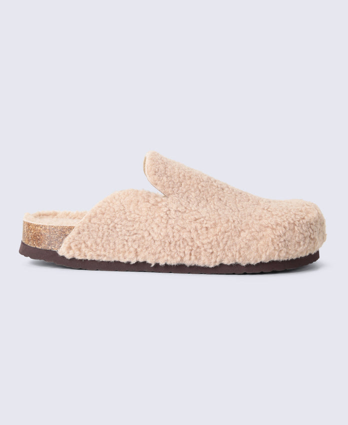 Robin Womens Borg Slipper Clogs - Beige