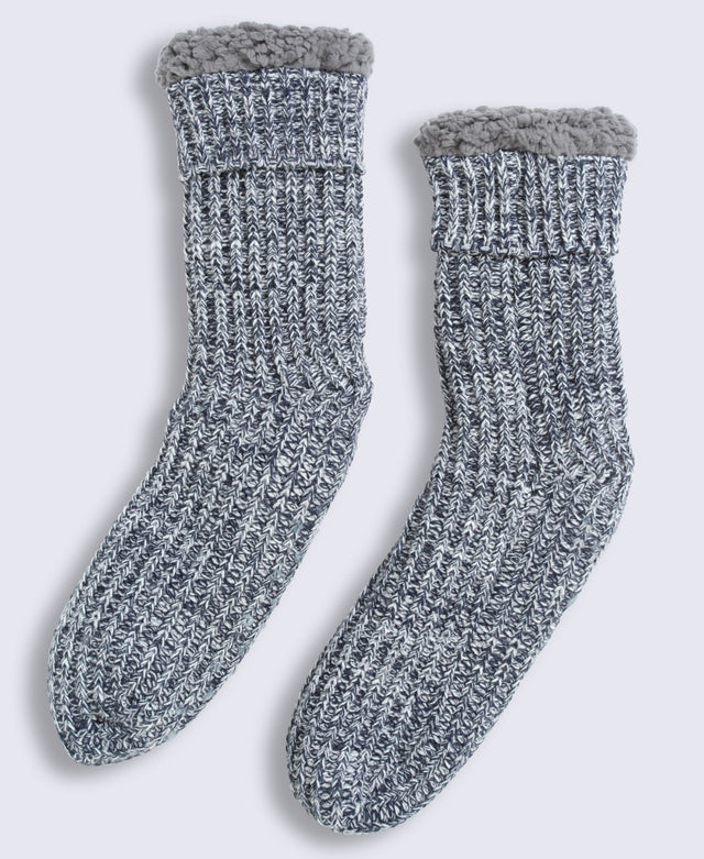 Leo Mens Cosy Grippy Slipper Socks - Navy