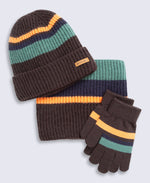 Kids Sherpa Lined Hat Snood Glove Set - Brown