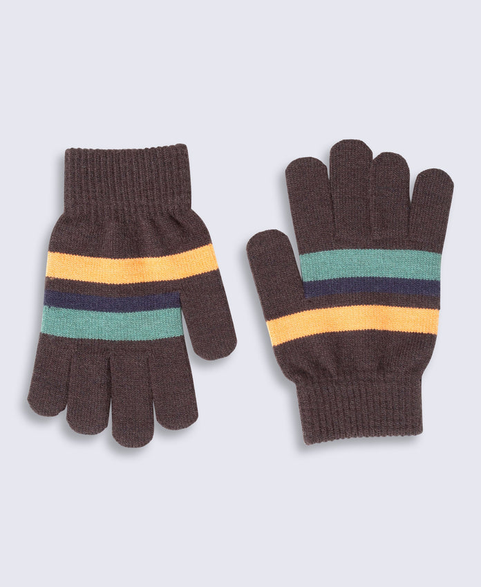 Kids Sherpa Lined Hat Snood Glove Set - Brown