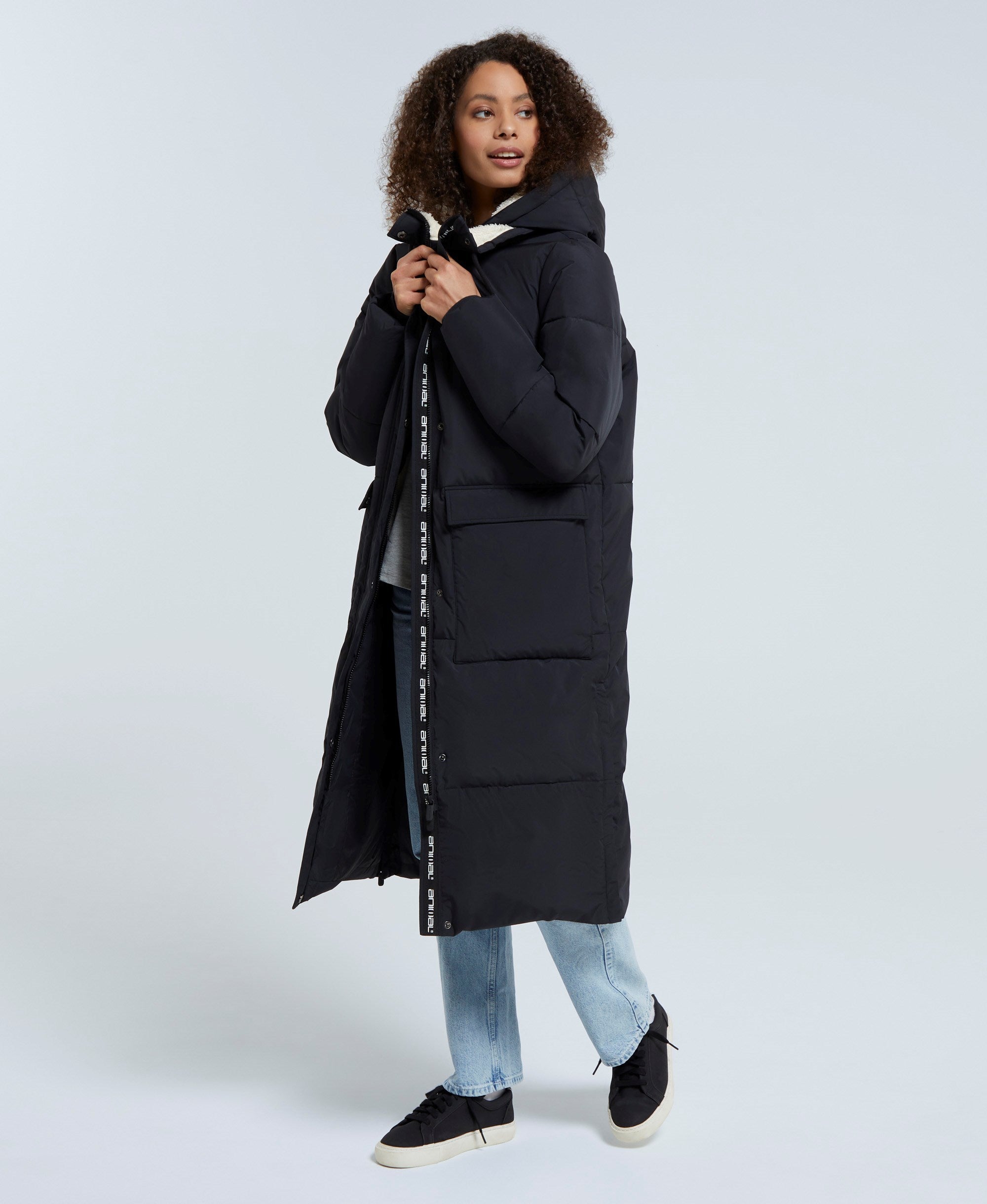 Dawlish Womens Recycled Longline Coat - Black