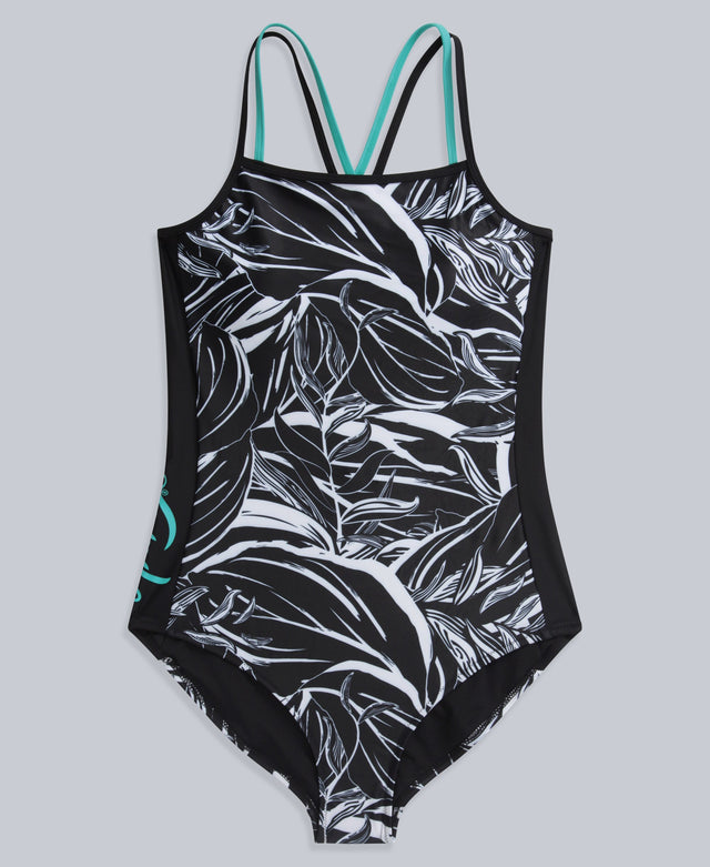 Zora Womens Printed Strappy Swimsuit - Jet Black