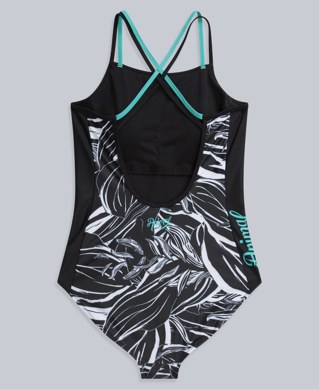 Zora Womens Printed Strappy Swimsuit - Jet Black